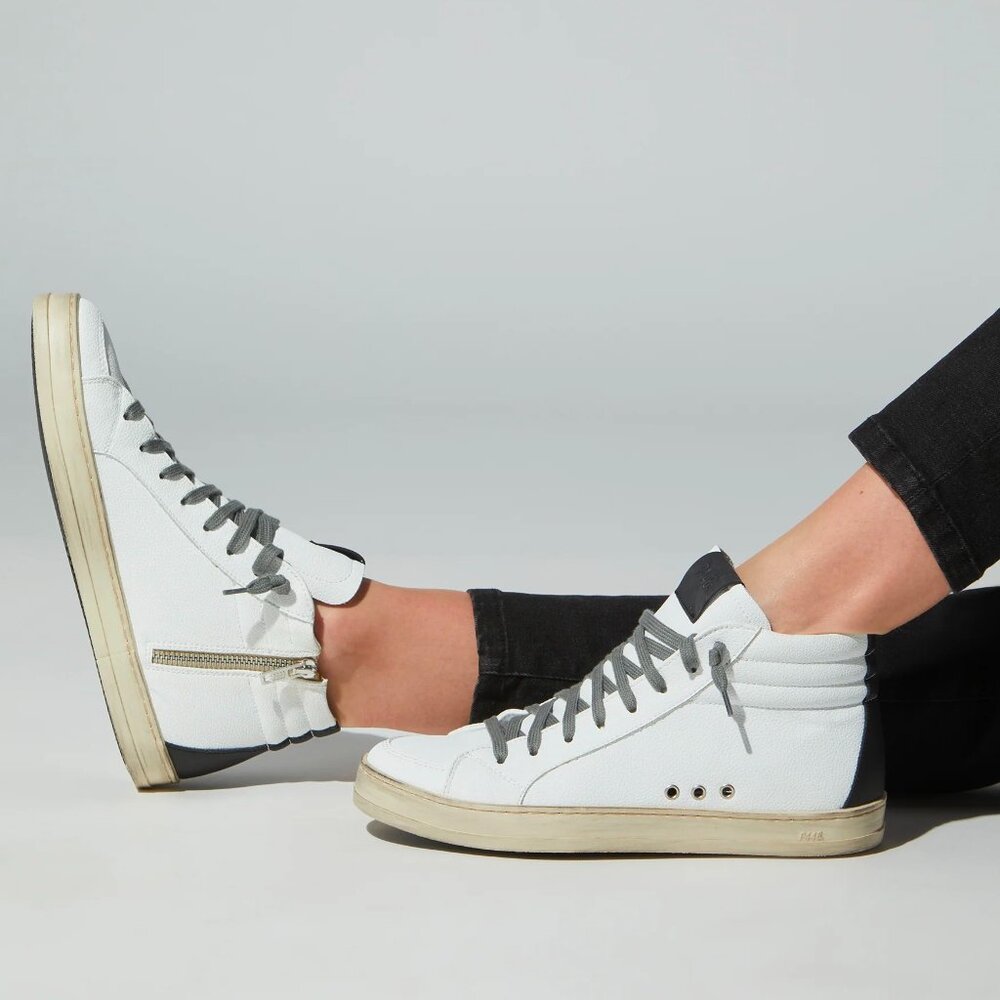 NEW P448 WOMEN'S SKATE LEATHER HIGH TOP SNEAKERS STYLE S22SKATE-W WHT/BK SIZE 35
